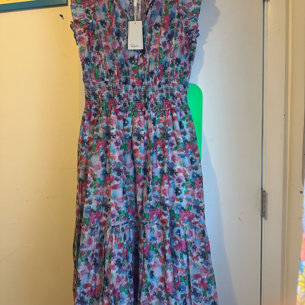 Rails Brand New Pink and Blue Smocked Midi Sundress